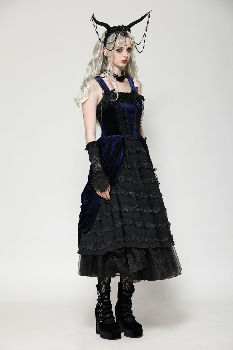 Sleeveless Multi-Layered Ruffled Lace Gothic Slip Dress Wedding Dress