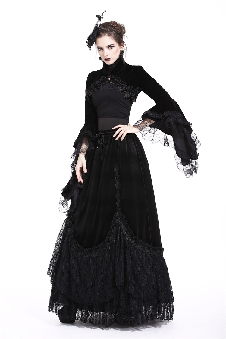 Multi-Layered Long Trumpet Sleeve Rosette Velour Gothic Bolero for Women Lace