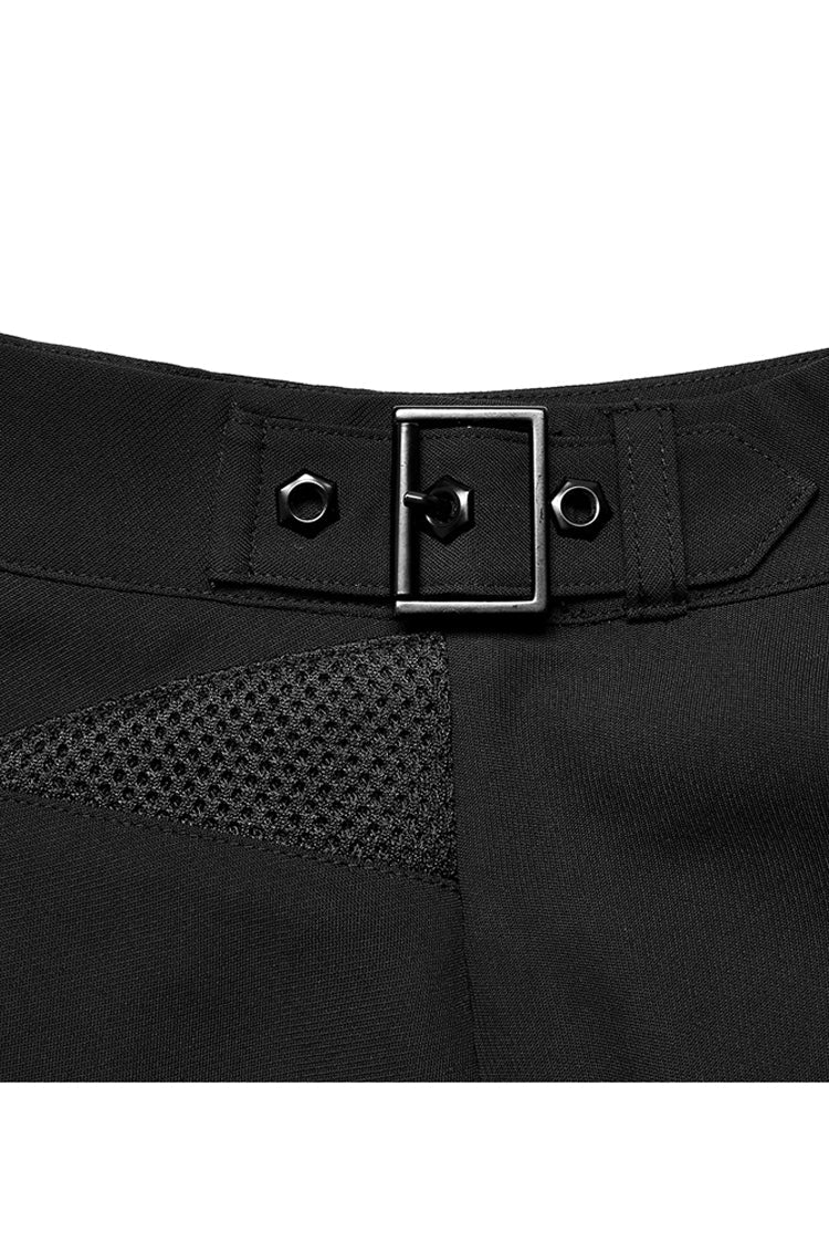 Punk Skirt with Plaid Mesh Stitching V-Shape Sun Hem Design
