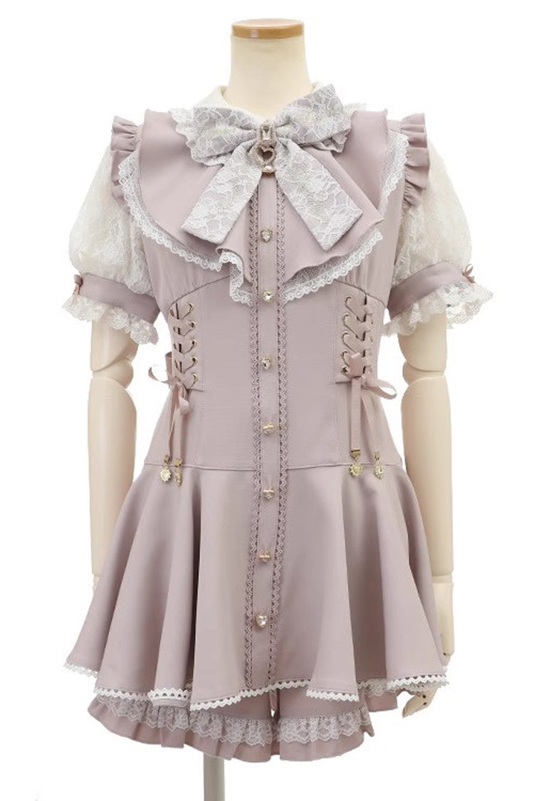 Pink Diamond Buckle Heart Bow Lace Jirai Kei Dress Set