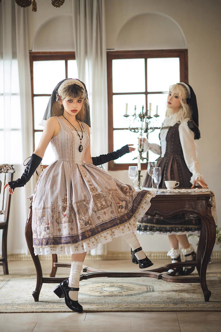Sweet Lolita Jumper Dress with Ruffles & Demon Print