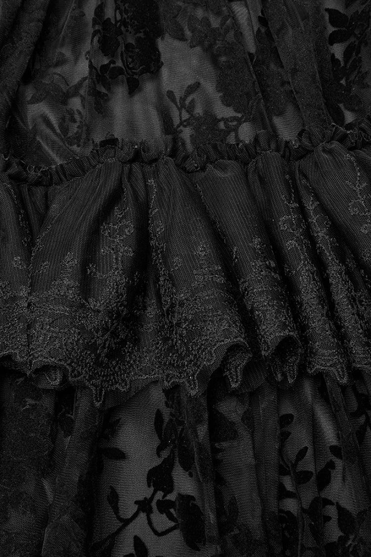 Gothic Dress with Puff Sleeves and Ruffle Lace
