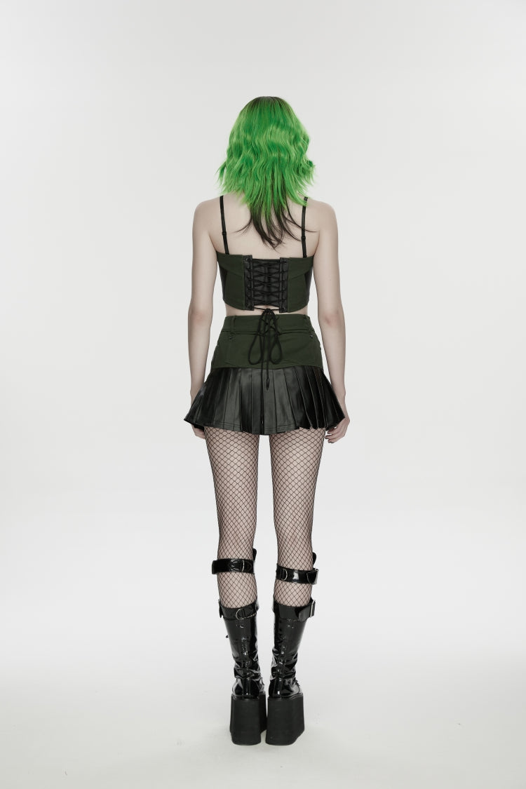 Spliced Lace Lace-Up Slim Color-Blocked Corset - Punk