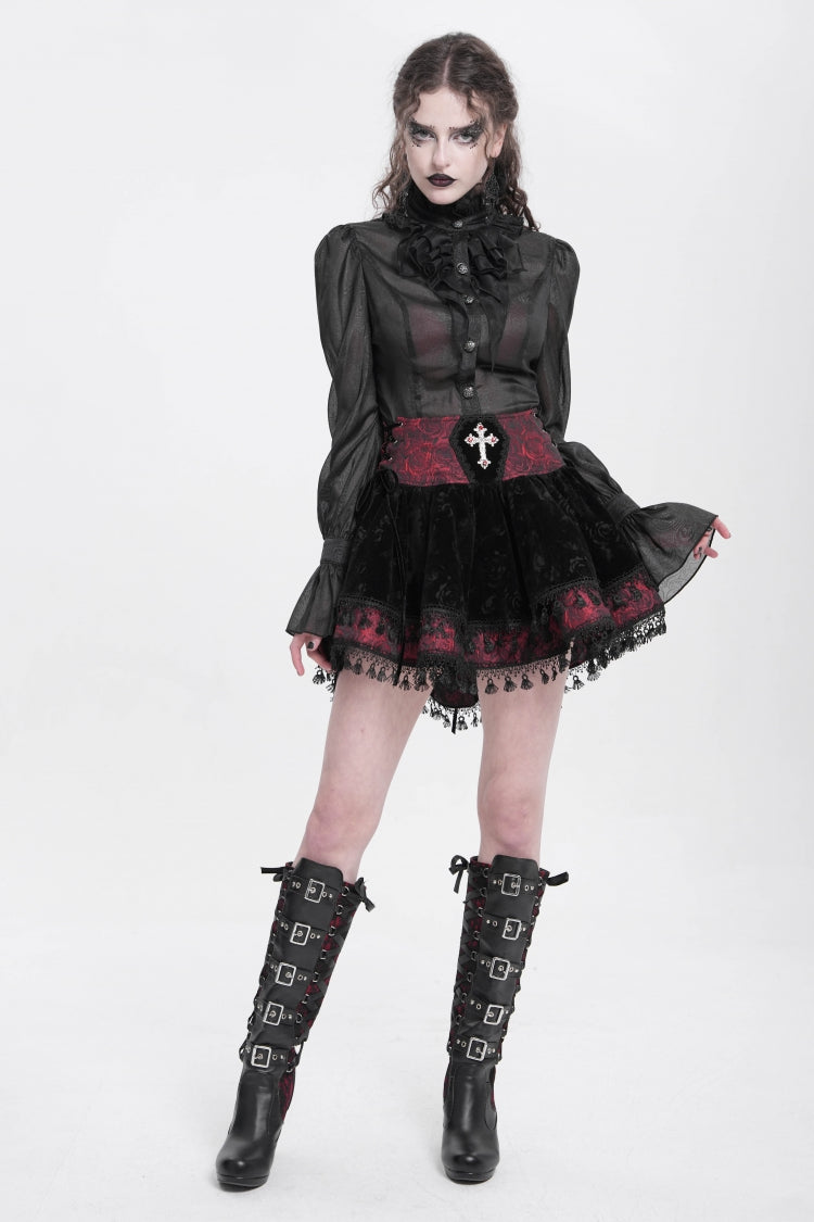 Noir & Scarlet Tassel Print Gothic Mini Skirt