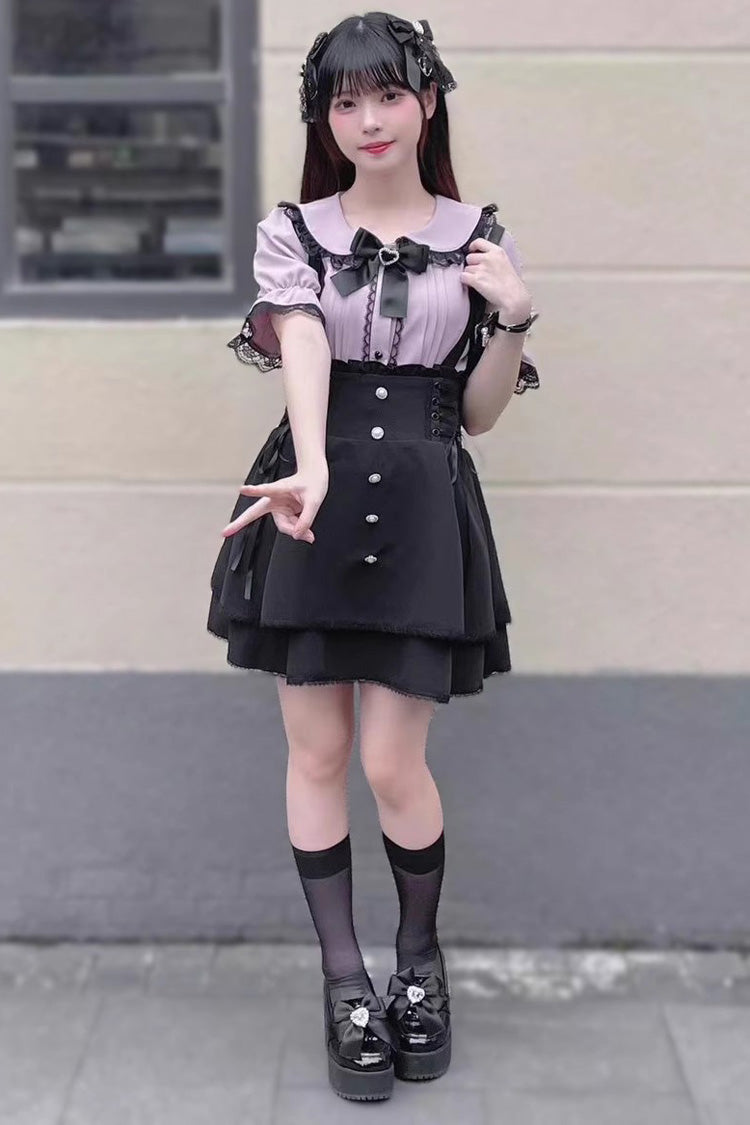 High Waist Bowknot Lace Lace-Up Sweet Lolita Jirai Skirt in Two Tones
