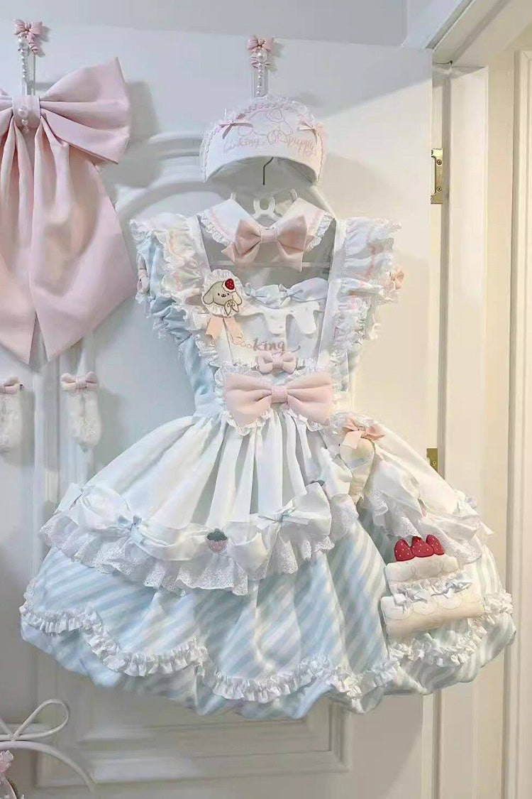 Puppy Pastry Chef Asymmetric Sweet Lolita Dress with Printed Ruffles