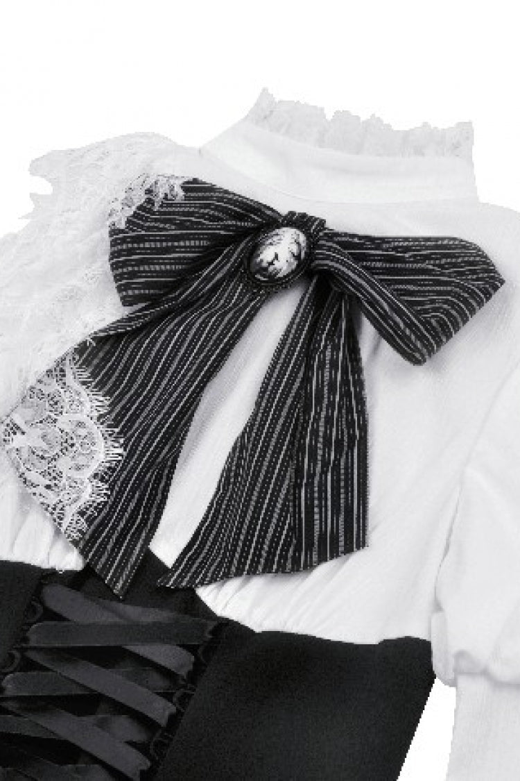 Black/White Asymmetric Puff Sleeve Gothic Mini Dress