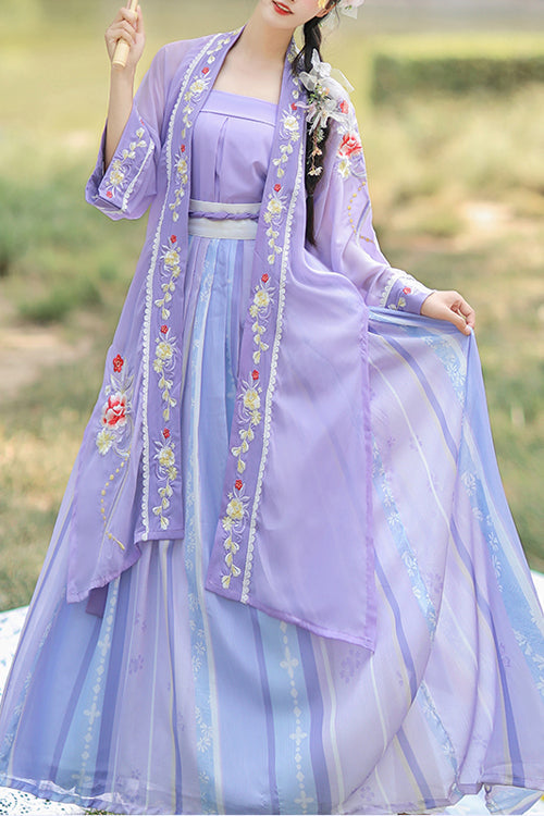 Violet Song-Dynasty Exquisite Embroidered Three-Piece Hanfu
