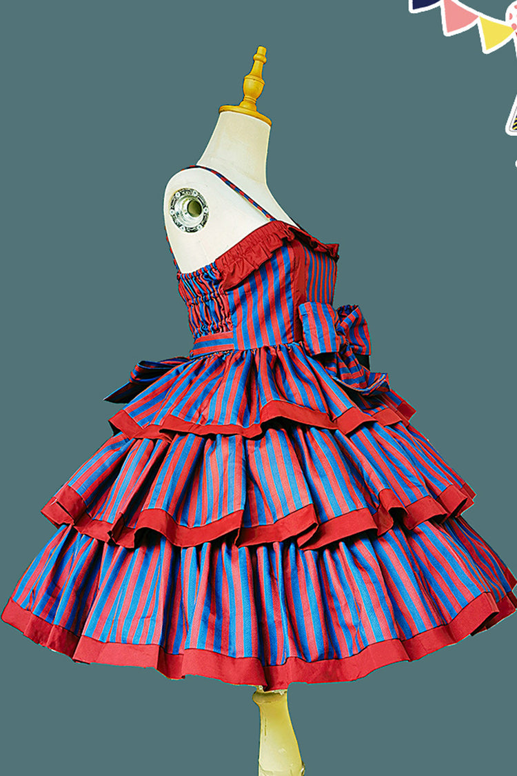 Stripe Triple-Layered Ruffle Bow Sweet Lolita Dress