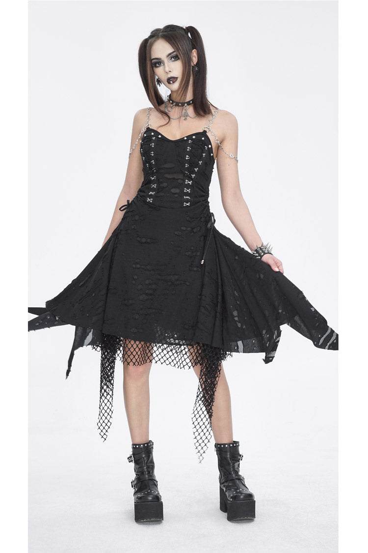 Gothic Ripped Black Lace Edgy Statement JSK Streetwear Dress