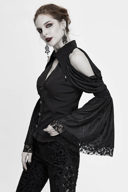Off-Shoulder Trumpet Sleeve Gothic Blouse for Women