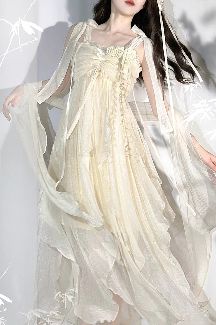 Ivory Sweet Lolita JSK with Bowknot Asymmetric Hem - Wanderer's Song