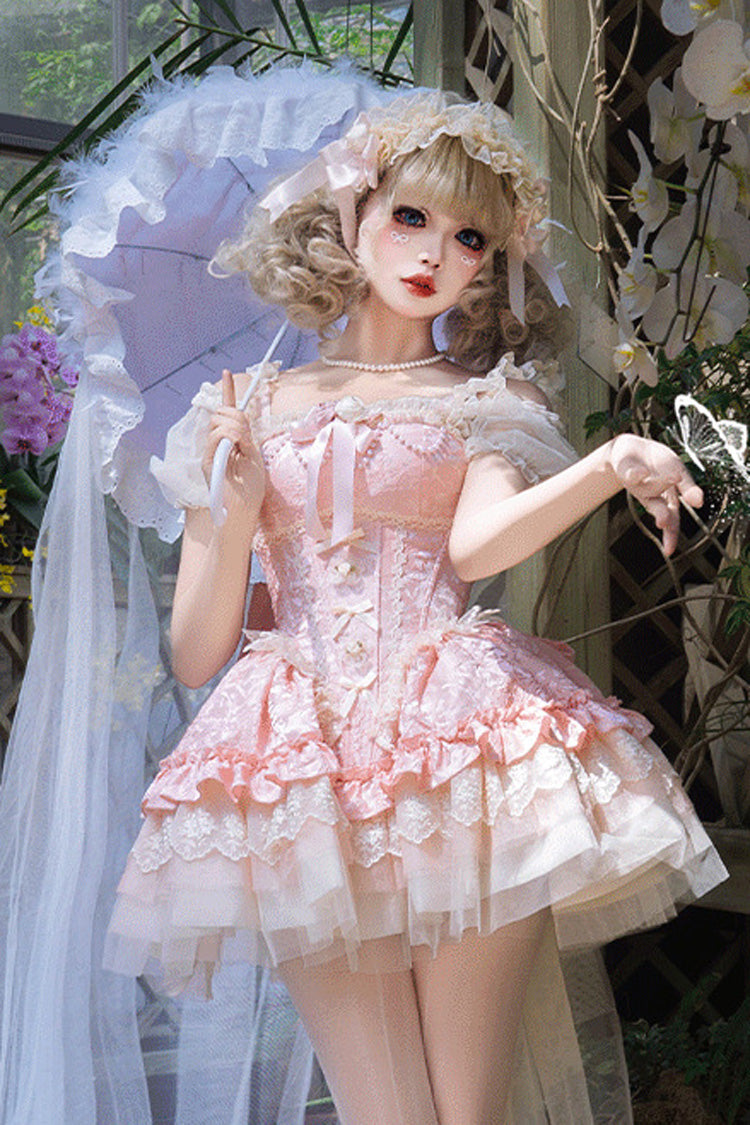 Blush Sleeveless Multi-Layer Ruffle Bow Lace-Up Sweet Princess JSK Dress