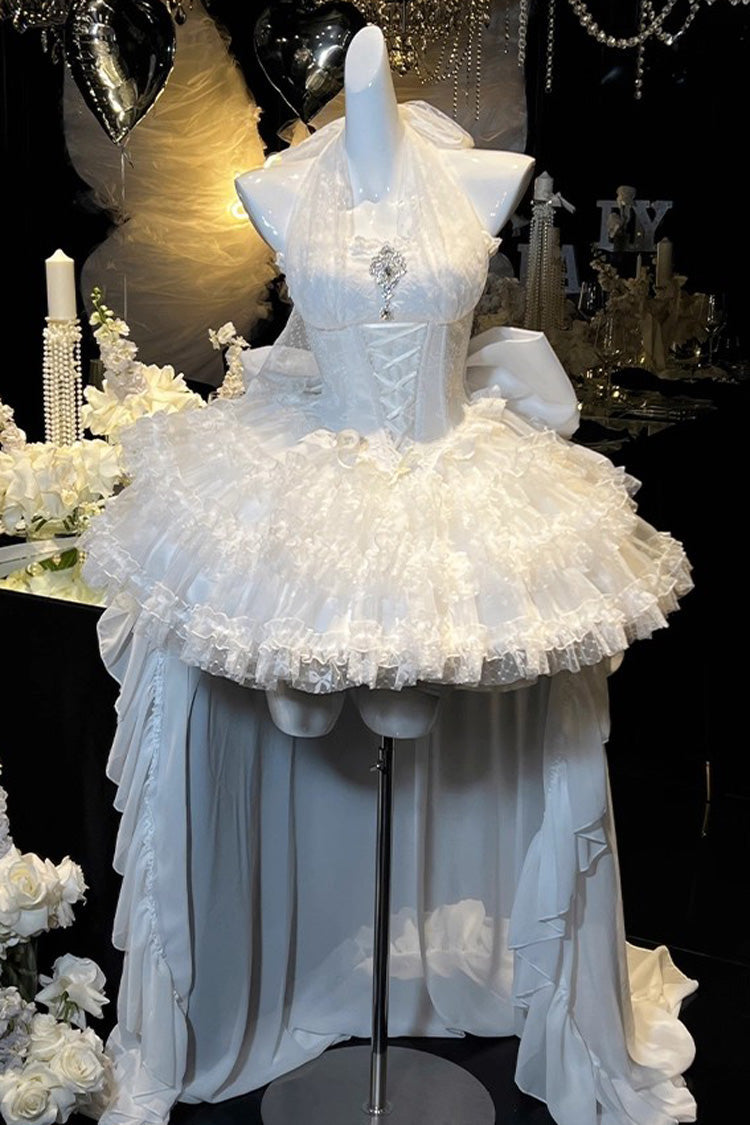 Ivory Princess Dress with Halter Neck and Triple Ruffle Trim - Dream