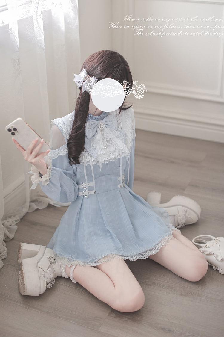 Aqua Angel Heartbeat Bow-Detailed Lace Jirai Dress