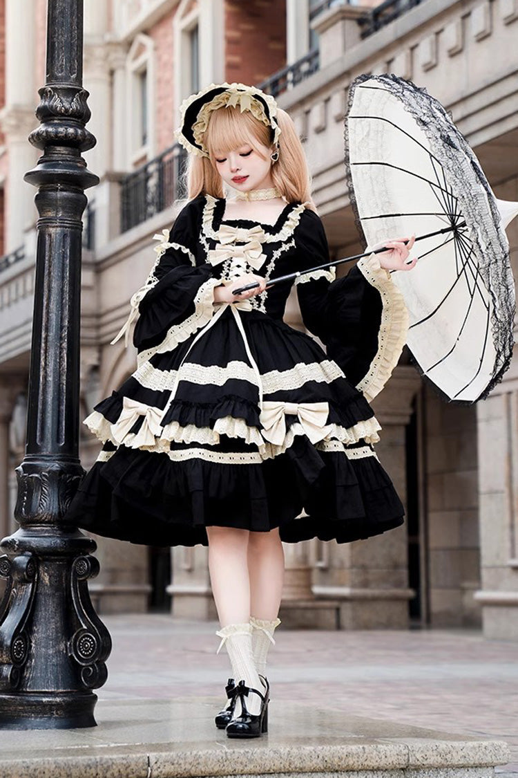 Sweet Lolita Dress with Multi-Layer Ruffles Bowknot Short Sleeves
