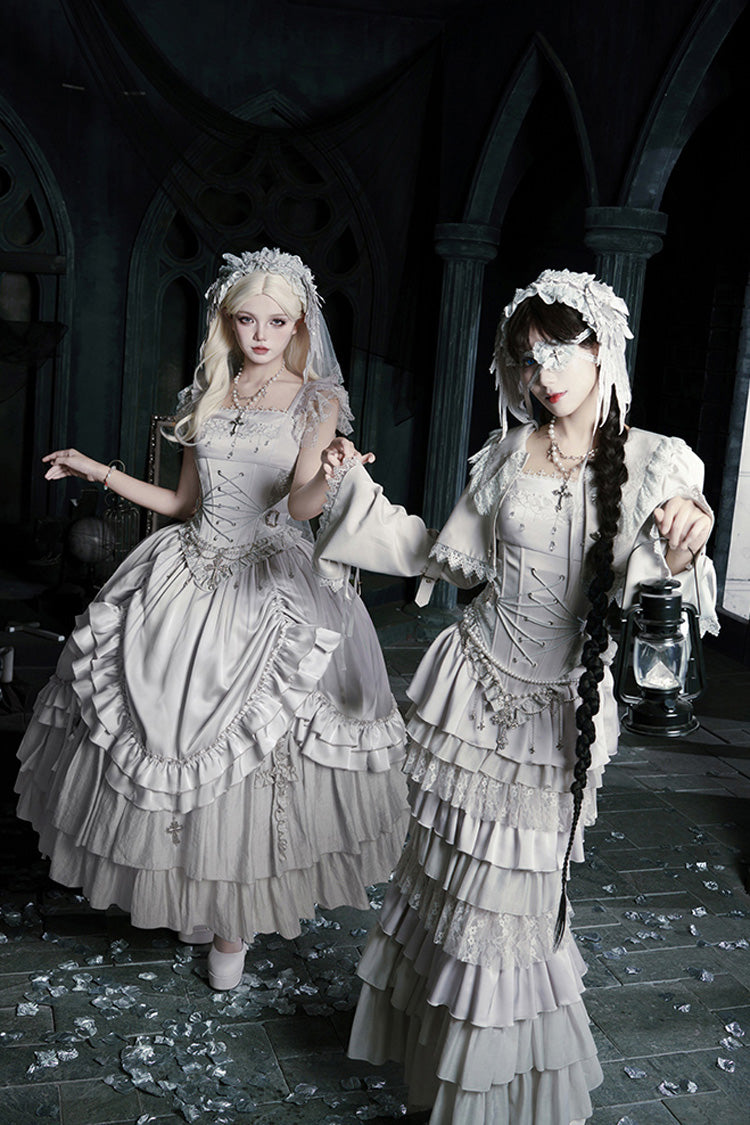 Bionic Doll Square Collar Gothic Lolita Corset Set with Multi-Layer Ruffles, Long Skirt