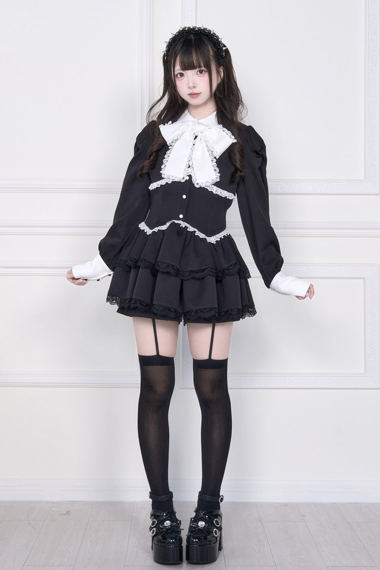 Layered Bow Tie Jirai Kei Outfit with Shorts