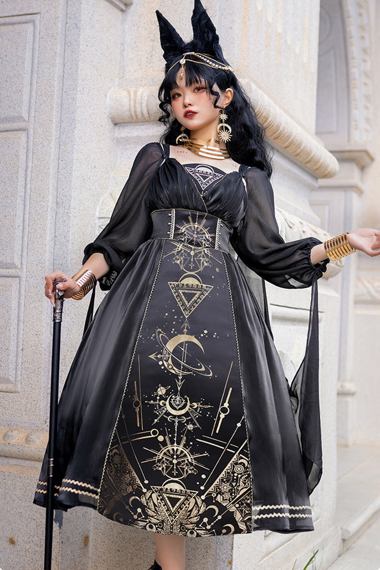 Black Print Ruffle Hot Stamping Gothic Gorgeous JSK Mini Dress