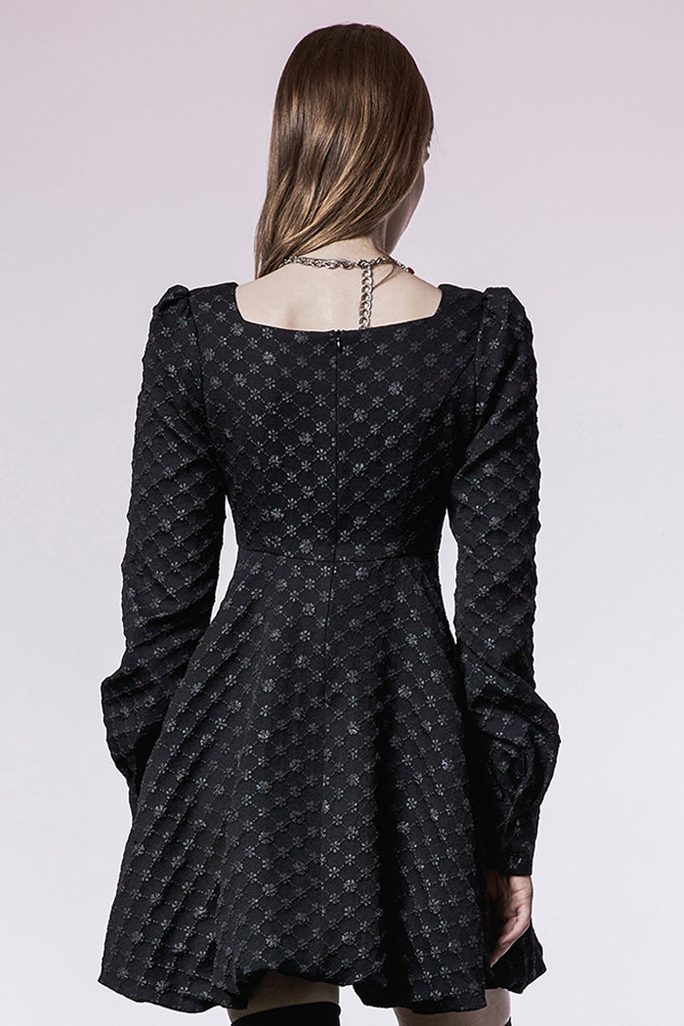 Pearl Nail Square Neck Tucked Waist Flower Bud Punk Dress