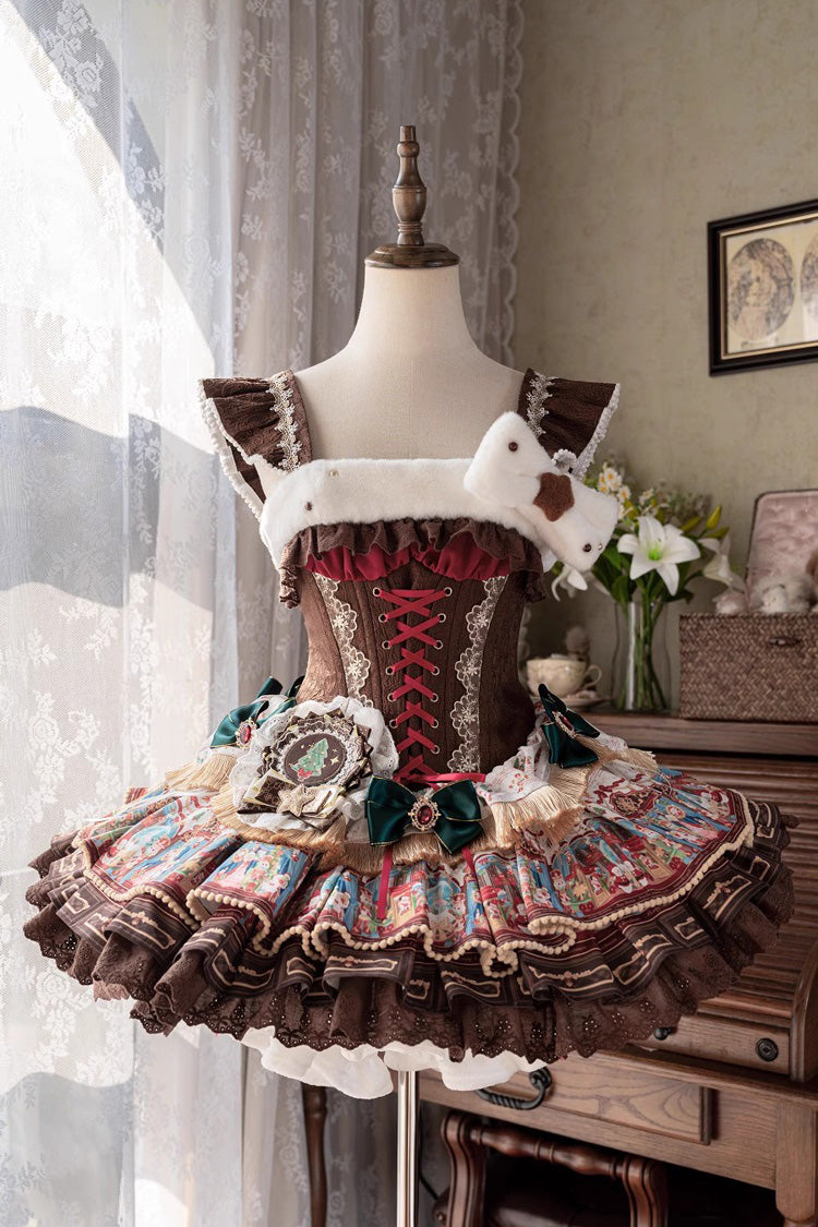 Candy House Multi-Layer Print Ruffle Lace-Up Ballet JSK