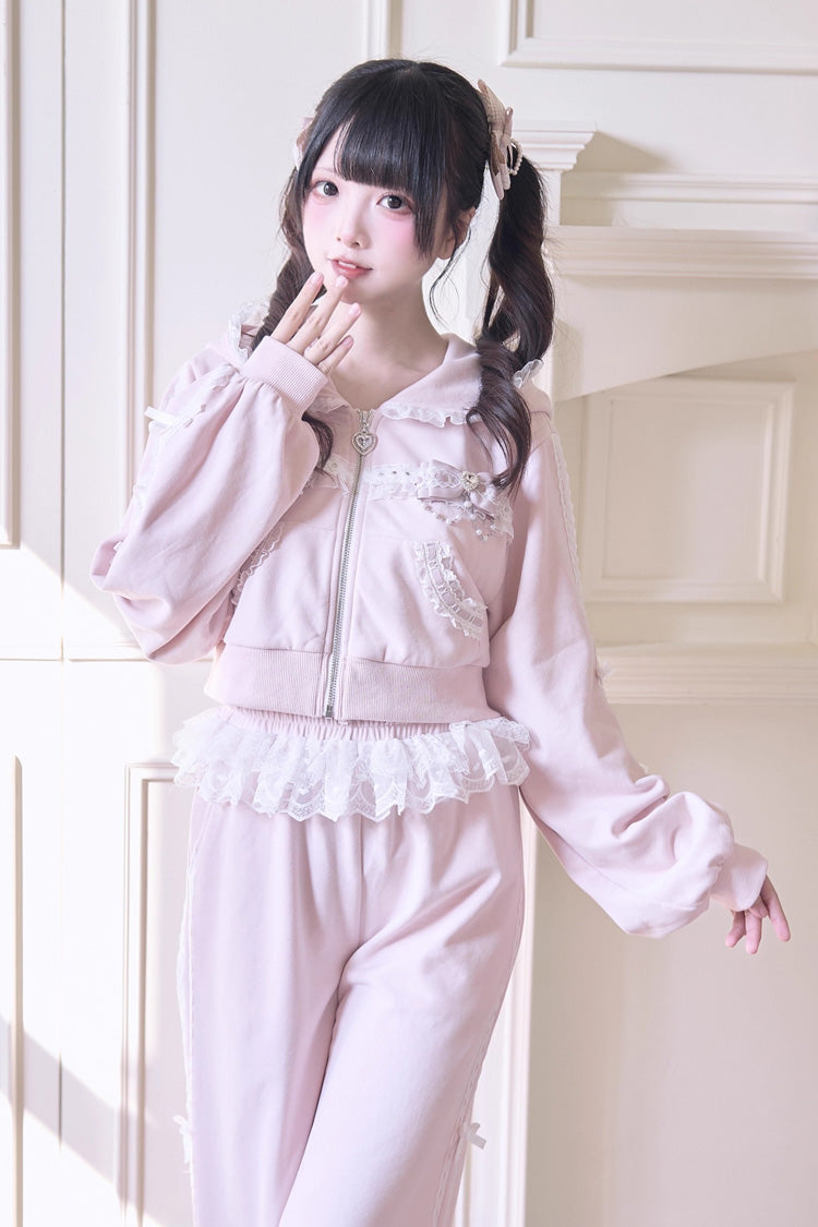 Hooded Bow Lace Hoodie & Pants - Jirai Kei Set