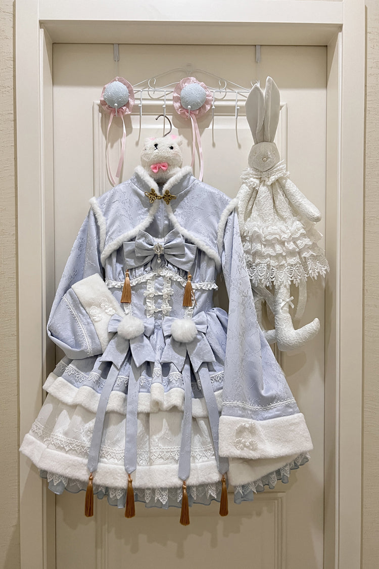 Sweet Two-Piece Dress with Ruffle Sleeves in Blue