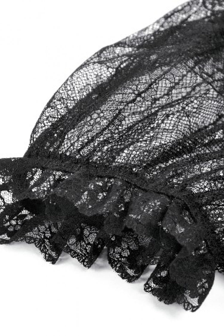 Cross Ruffled Short Sleeve Gothic Graduation Dress for Women Lace