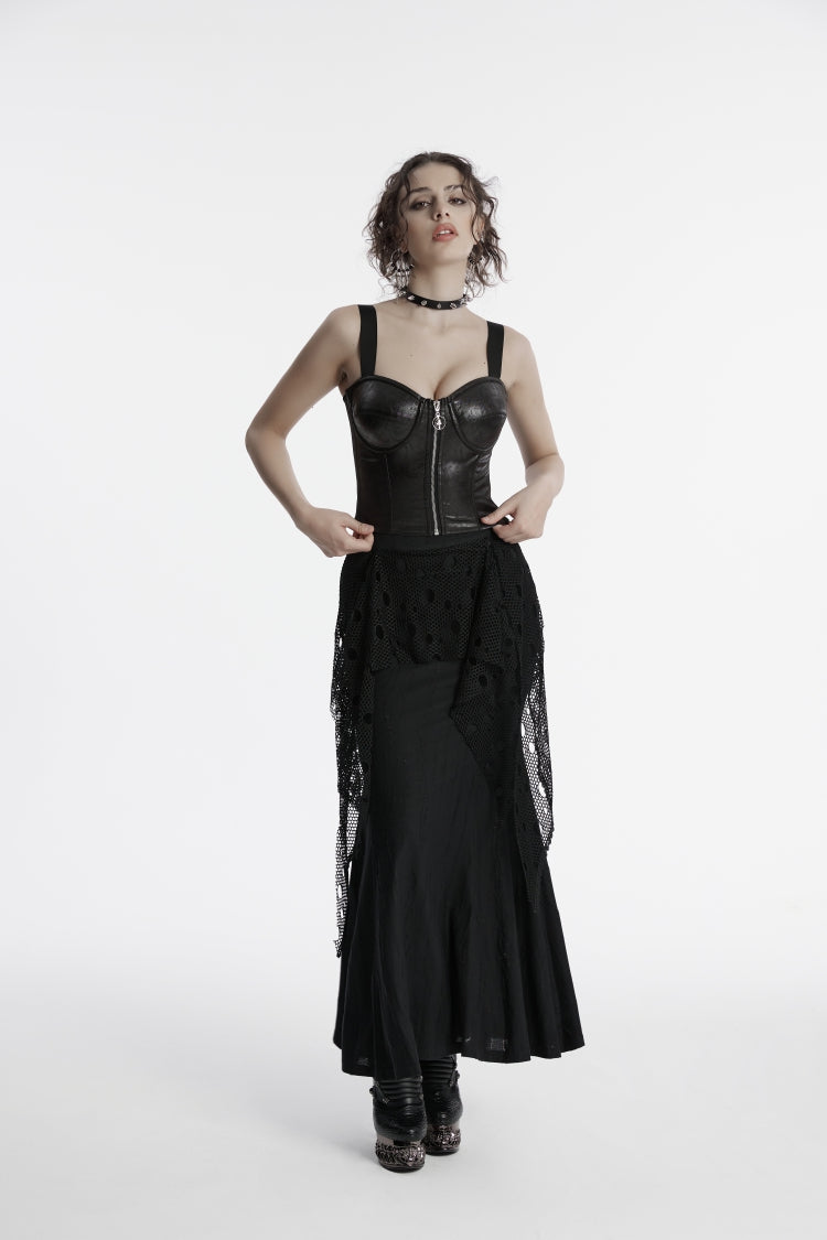 Punk Fishtail Skirt with Mesh Panels and Eyelet Trim