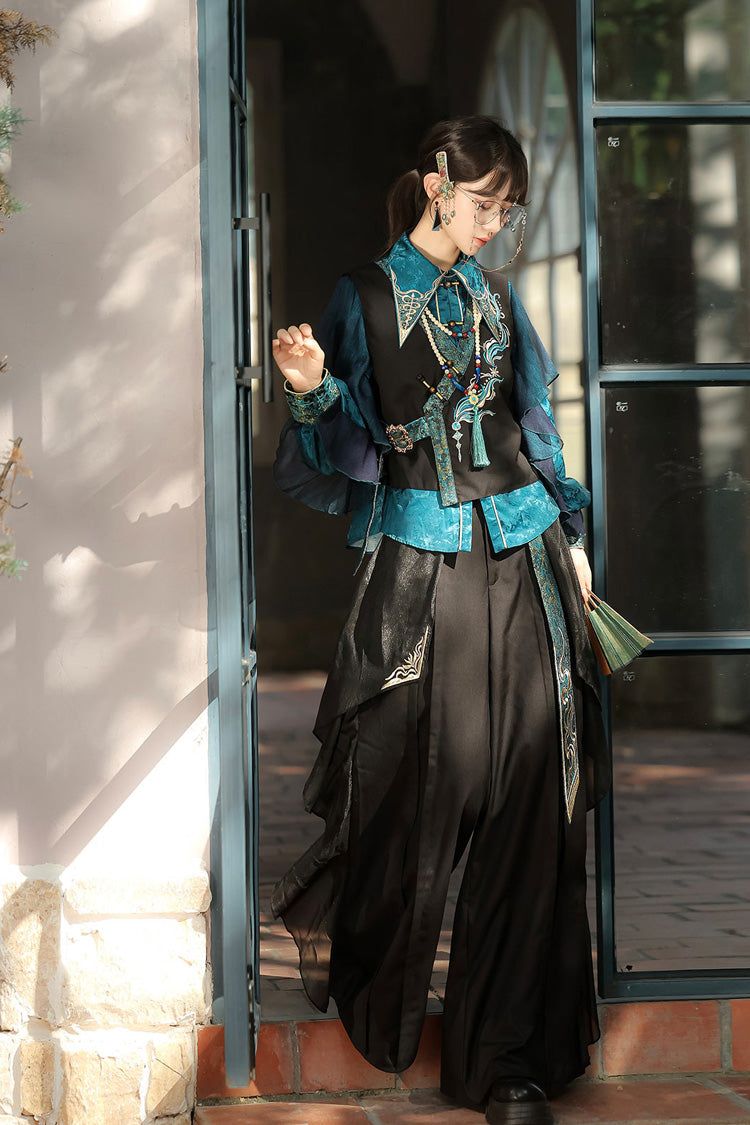 Ruffle Embroidery Round Collar Long Sleeve Ouji Set