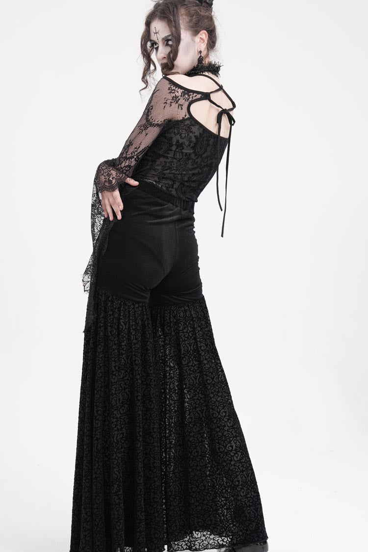 Gothic Pants with Jacquard Floral Chain and Hollow Lace