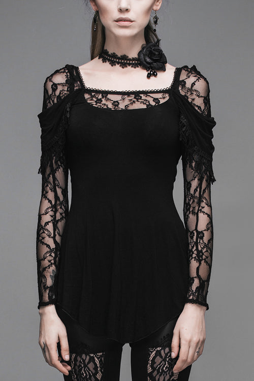 Gothic Rose Lace Long Sleeve Modal Tee for Women