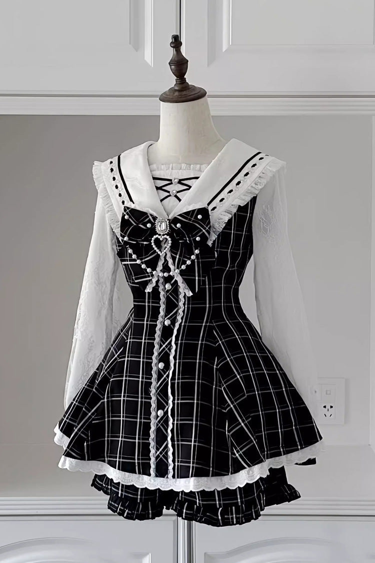 Printed Bowknot Dress Set - Jirai Kei Japanese Style