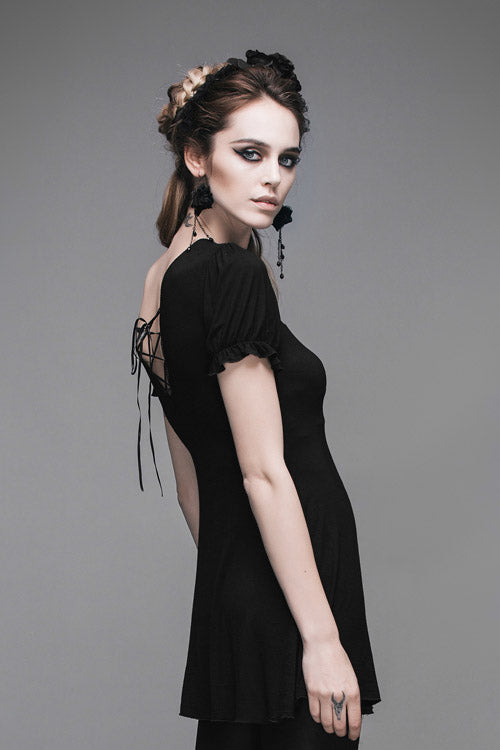 Lace Neck Short Sleeve Mid-Length Gothic Women's Tee
