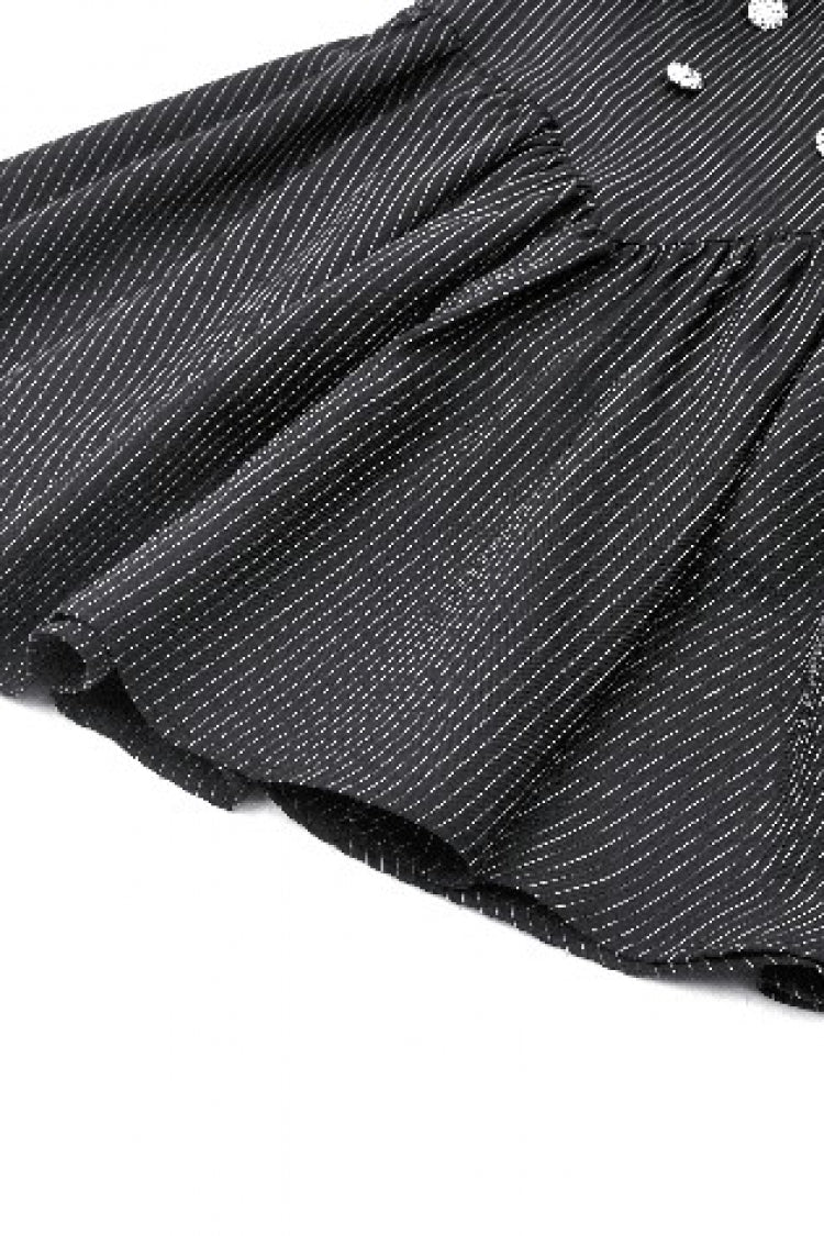 Black/White Striped Lace-Up Gothic Dress with Bow