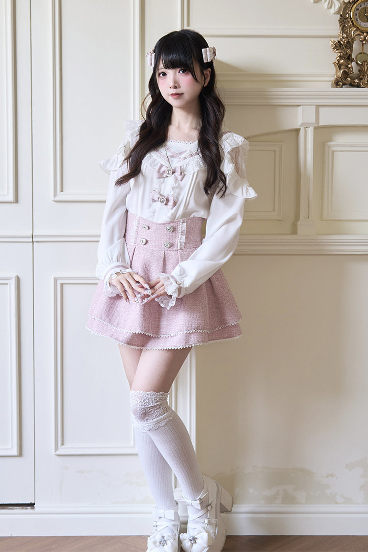 Navy Collar Bowknot Lace Long Sleeve Jirai Blouse in Three Colors
