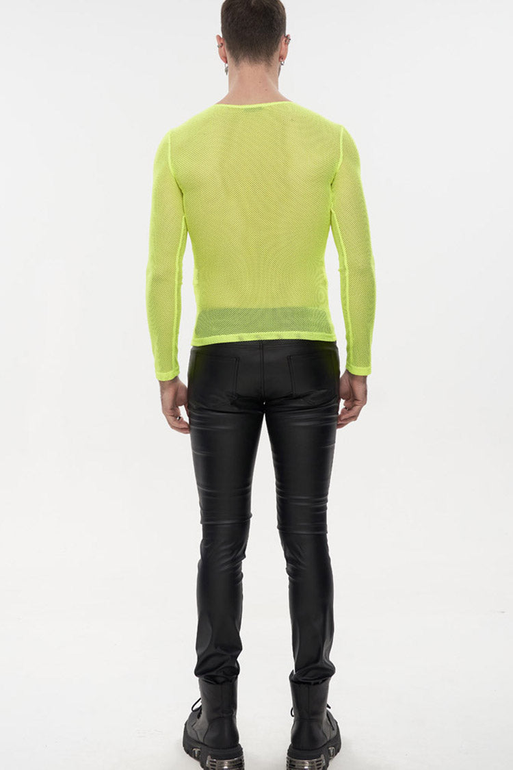 Yellow Gothic Mesh Shirt with High Neck, Long Sleeves