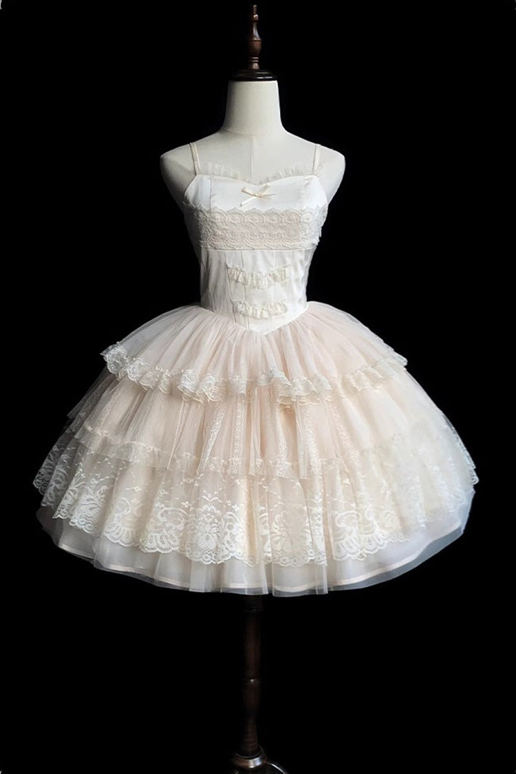 Ivory Multi-Tier Embroidered Ruffle Sweet Lolita JSK Short