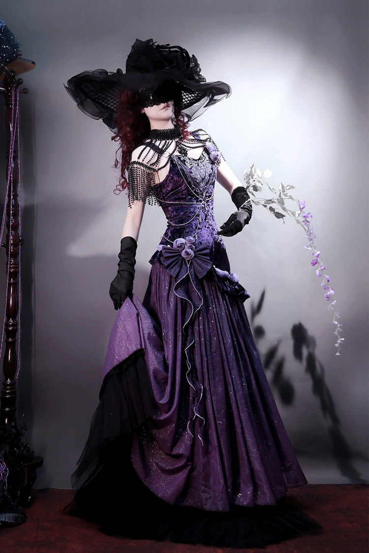 Violet Nocturne Mystery Embroidered Bow Lace Vintage Elegant JSK