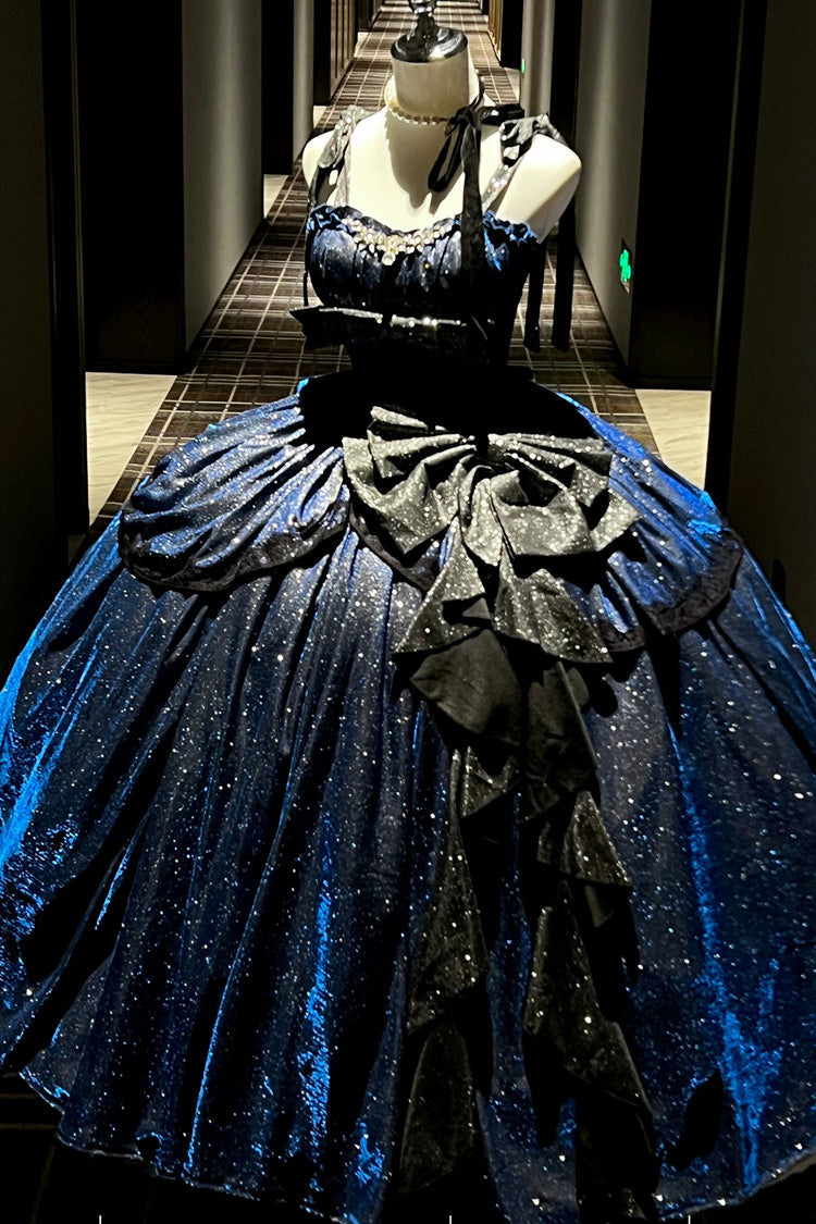 Sweet Lolita JSK Dress with Ruffled Bow and Asymmetric Cut - Blue