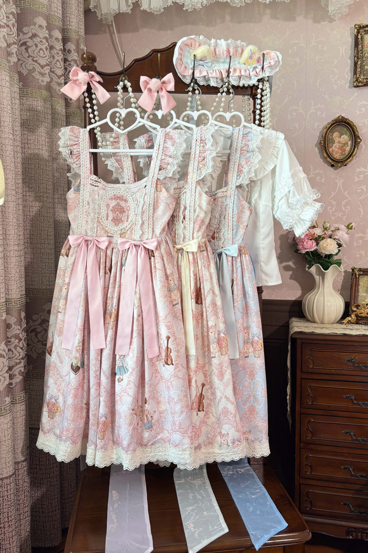 Sleeveless Printed Ruffled Embroidered Sweet Lolita JSK