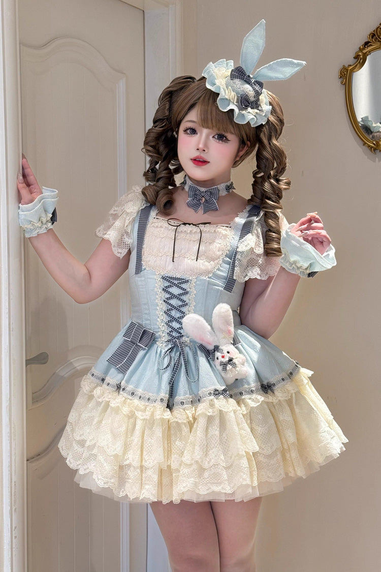 Goodnight Alice Sleeveless Ruffled Bow Lace-Up Sweet Lolita Jumper Dress Three Colors
