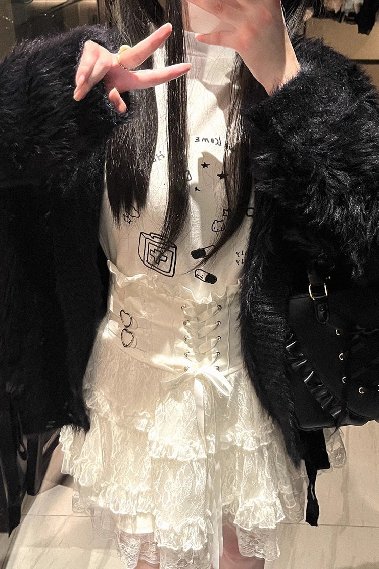 Rose Palpitations High Waisted Sweet Jirai Kei Skirt with Lace