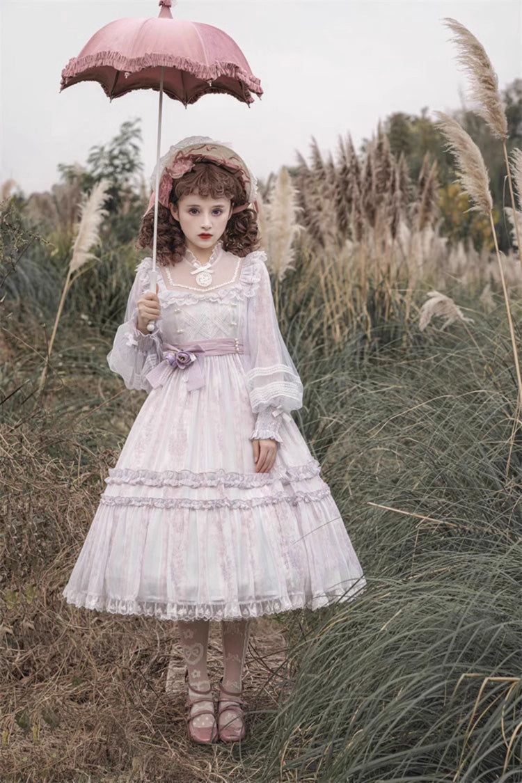 Elegant Plus Size Lace Dress with Ruffle Sleeves in Light Purple