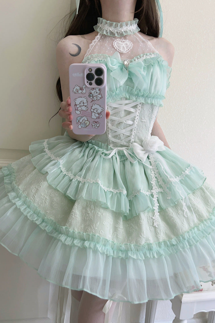 Emerald Triple-Tier Ribbon Lace Sweet Jumper