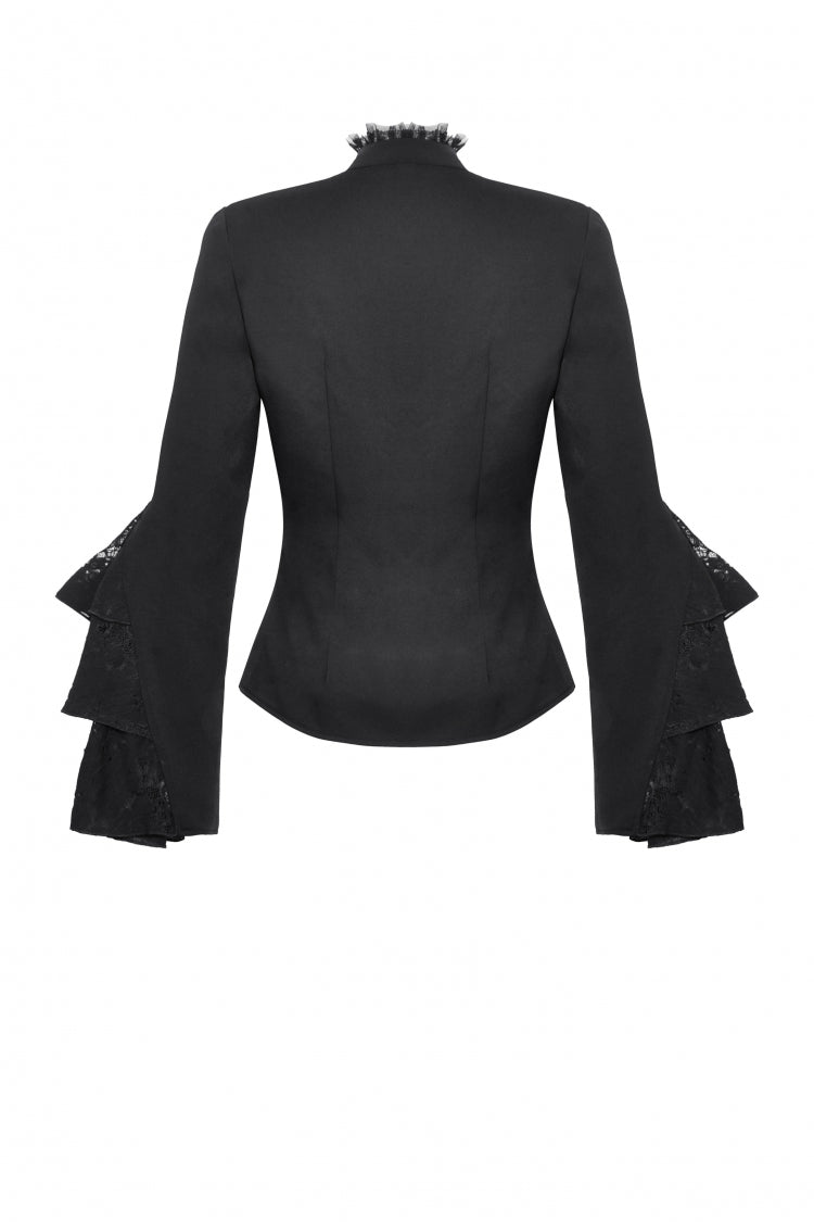 Multi-Layered Ruffled Stand Collar Long Flared Sleeve Gothic Blouse for Women Lace