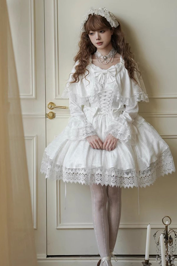 Ivory Sweet Dress with Trumpet Sleeves and Lace-Up Front - Cherish