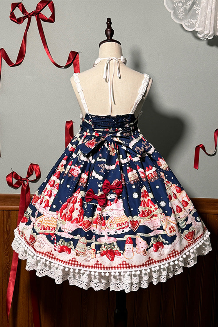 Mint Strawberry Dessert Printed High-Waisted Sweet Lolita JSK Dress - Ruffled