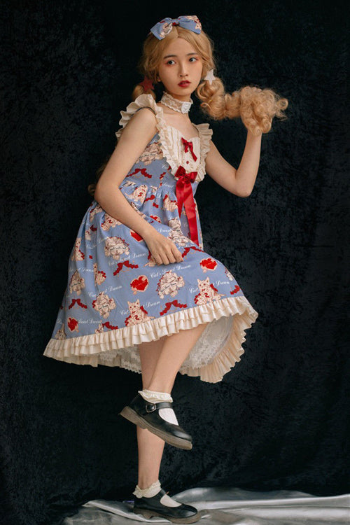 Azure Wish-Cat Sweet JSK with Ruffled Straps