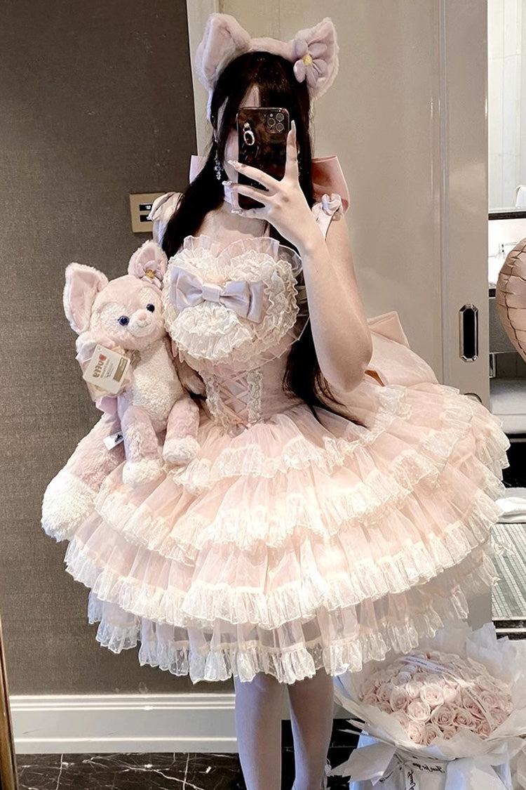 Pink Multi Layer Bow Lace Sweet Princess Jsk